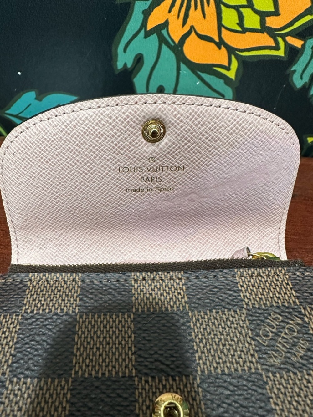 Louis Vuitton Rosalie Coin Purse Damier Ebene Rose Ballerine Pink Wallet - Picture 6 of 9
